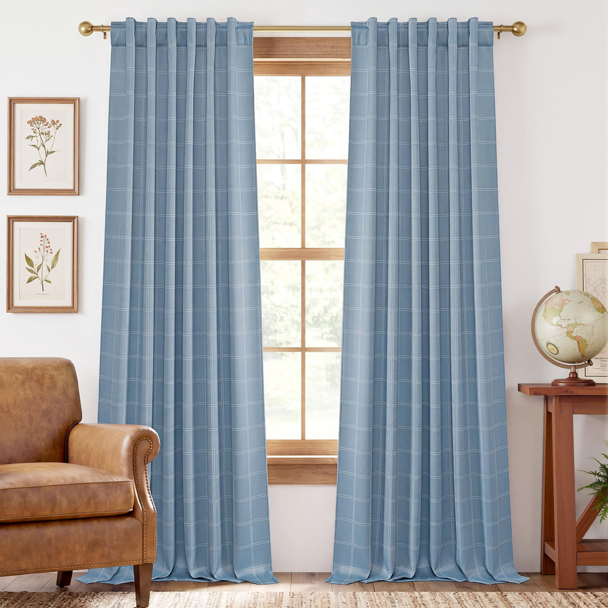 NICETOWN Olive Green Farmhouse Gingham Tiers Kitchen 100% Blackout Curtains