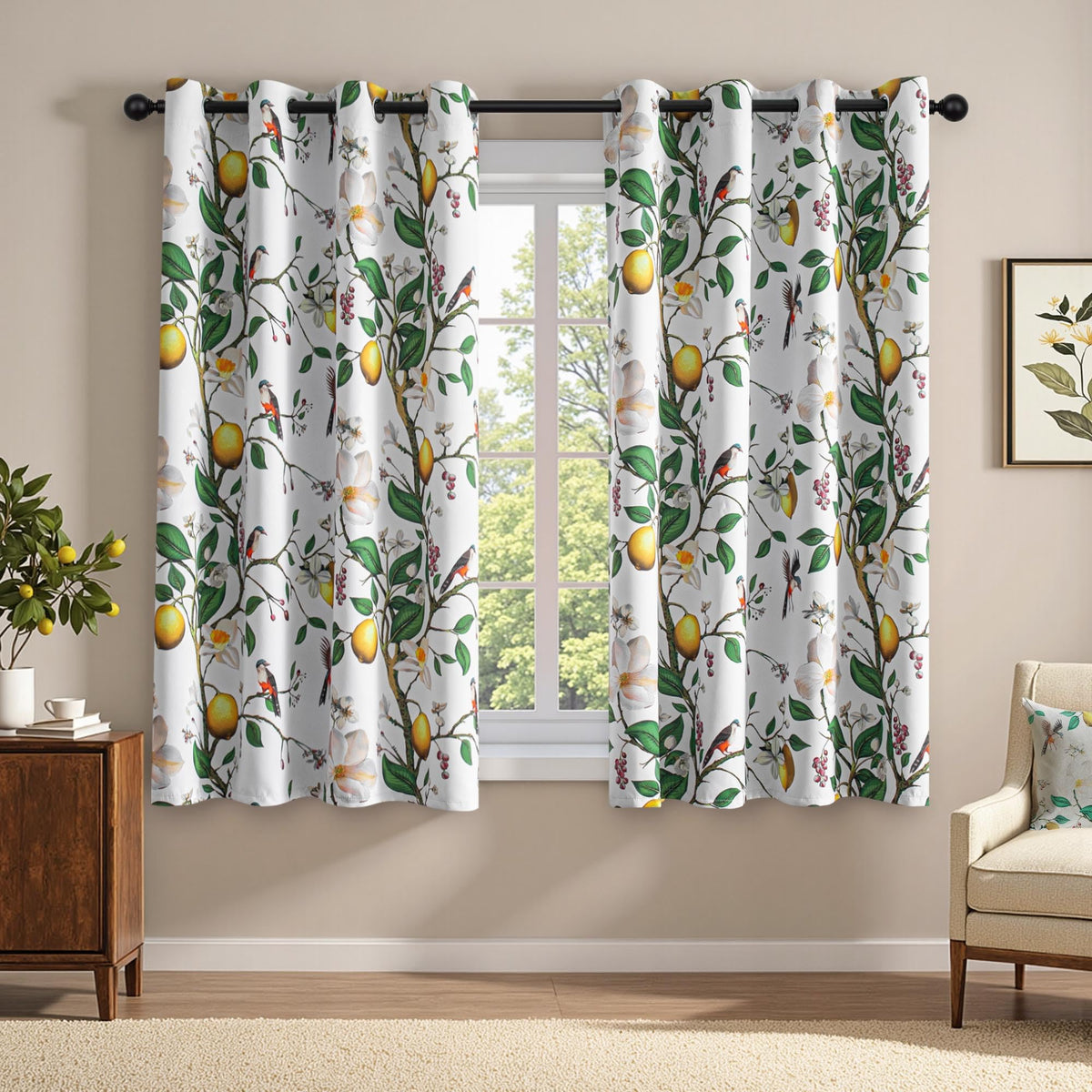 MYSKY HOME Floral Blackout Curtains 45 inch Length 2 Panels Yellow and Blue