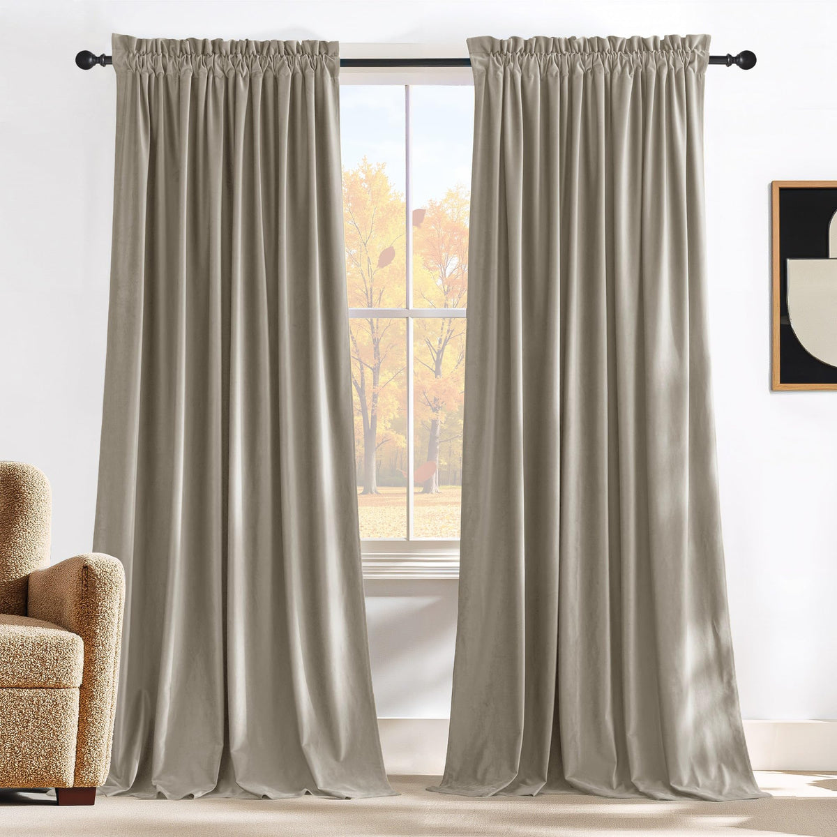 NICETOWN Black Out Velvet Curtains 63 inches Long for Kitchen
