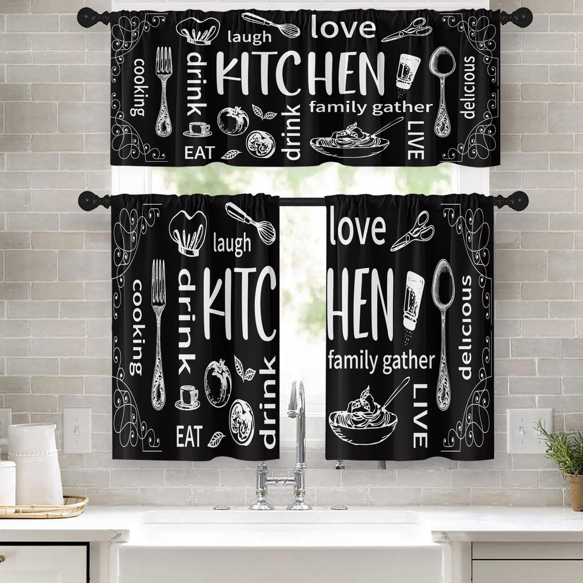 Kitchen Curtains Sets for Windows, 52x36 Inch, Farmhouse 3 Pack,