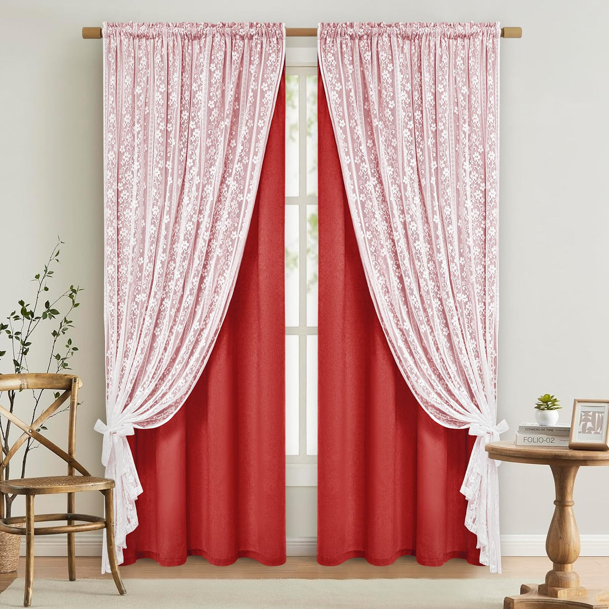ASPMIZ Linen Kitchen Curtains 36 Inch Length, Double Layered Window Curtain 2 Panel Sets Rod Pocket Short Curtains for Kitchen, Farmhouse Window Treatment Tiers for Bathroom, Cafe, Beige