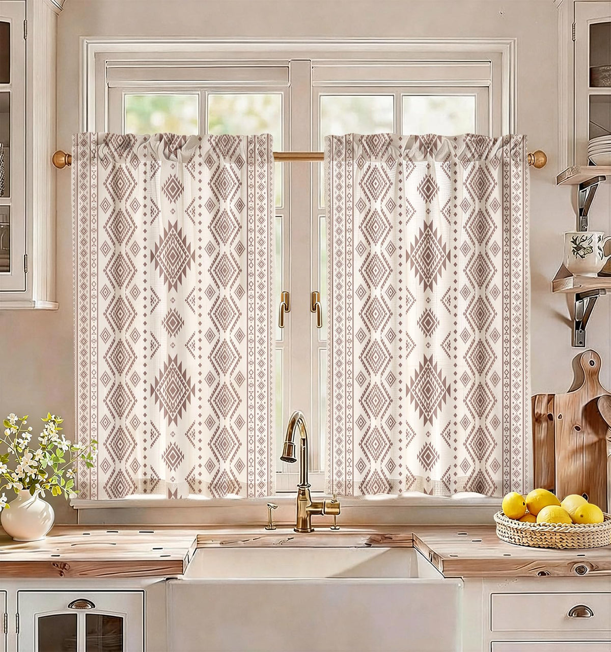 Miss Adola Boho Kitchen Tier Curtains, 36 Inch Length, Vintage Patchwork