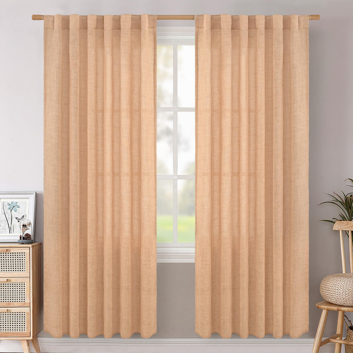 BGment White Linen Kitchen Curtains 40 Inch Length for Short Window