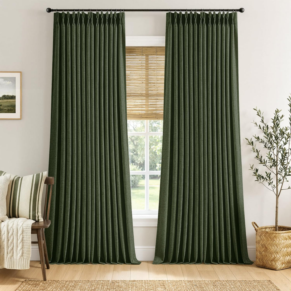 MIULEE Pinch Pleated Thick Linen Curtains 36 Inches Long 2 Panels Natural