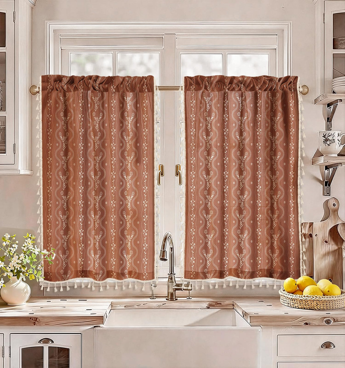 Miss Adola Boho Kitchen Tier Curtains, 36 Inch Length, Vintage Patchwork