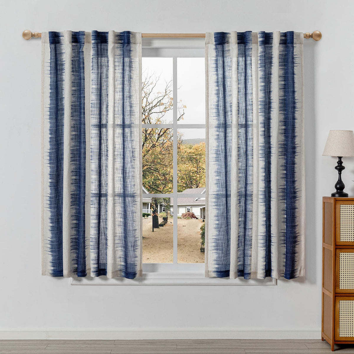 MYSKY HOME Floral Linen Kitchen Tier Curtains 36 Inch Long 2 Panels