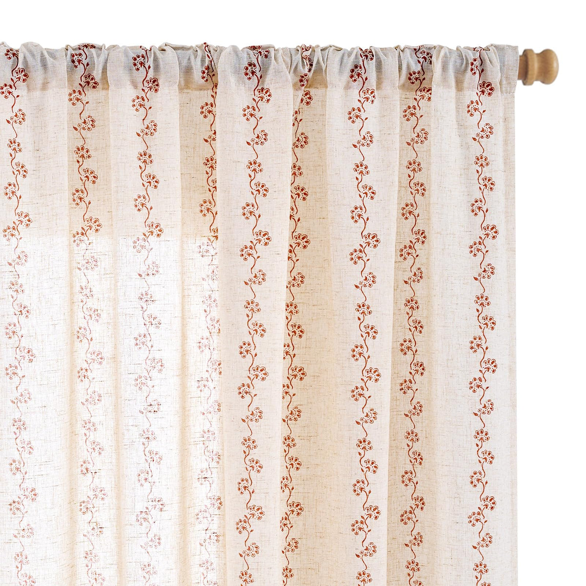 Lazzzy Green Floral Linen Curtains Farmhouse Rod Pocket 50W X 84L 2 Panels