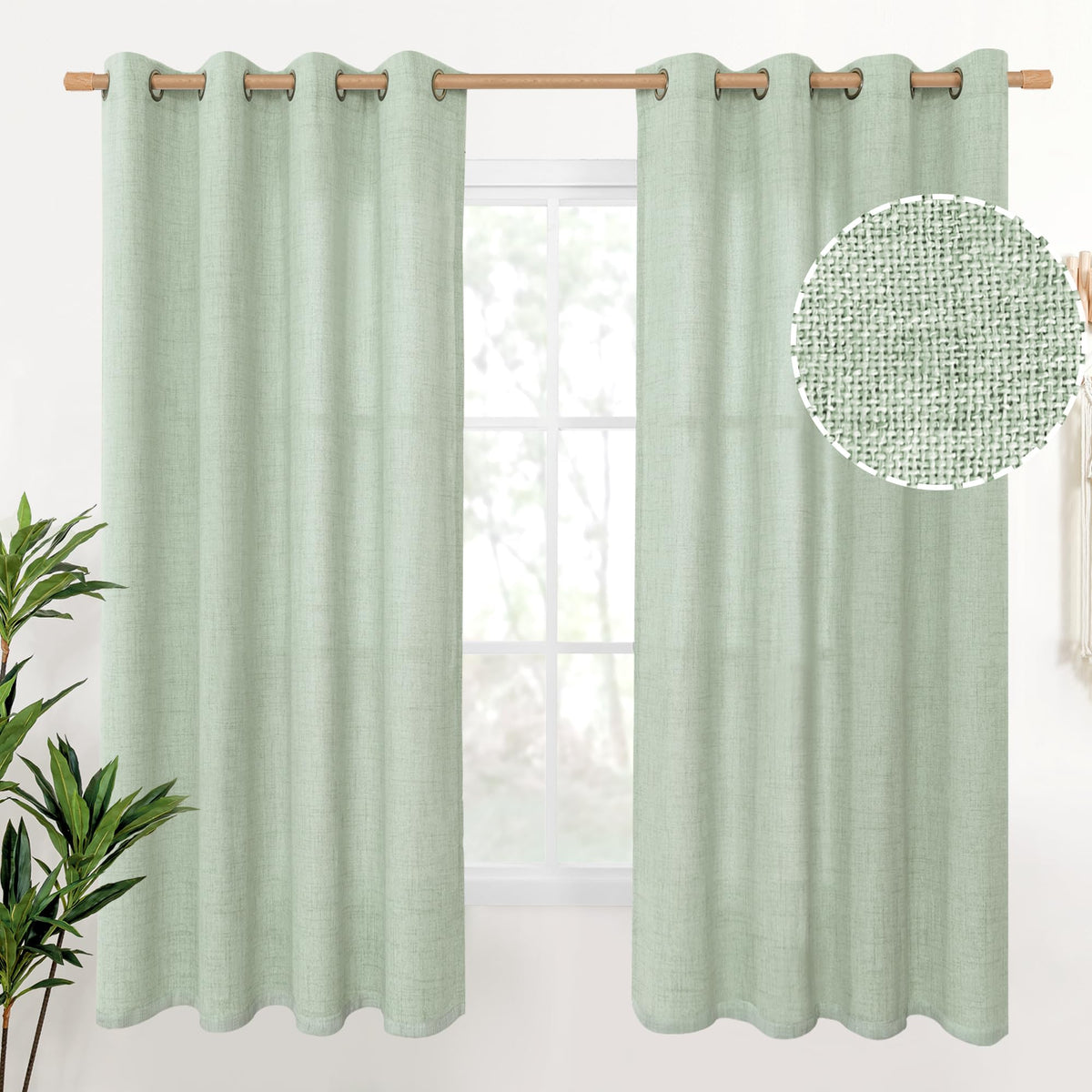 YoungsTex Linen Kitchen Window Curtains 40 Inch Length 2 Panels