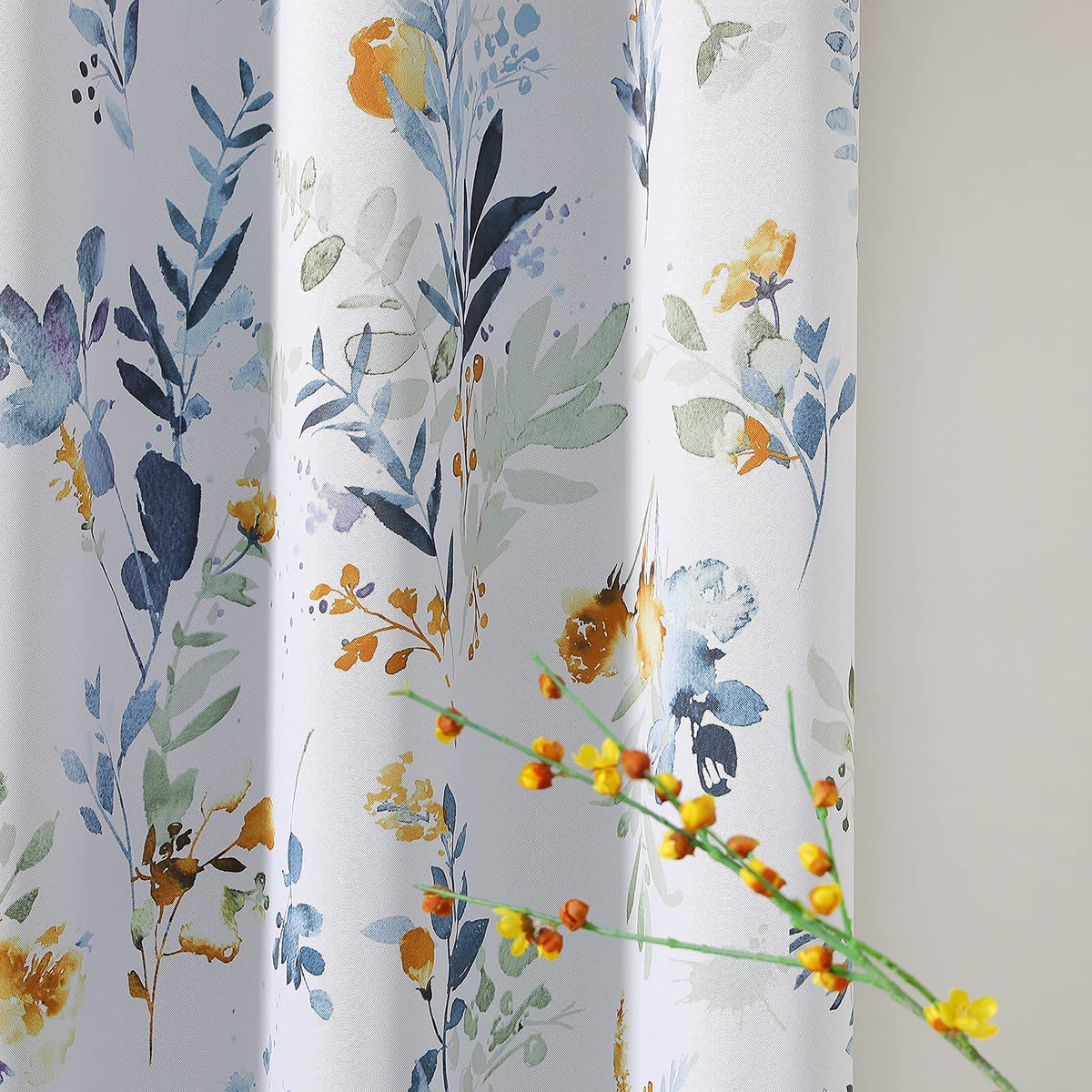 MYSKY HOME Floral Blackout Curtains 45 inch Length 2 Panels Yellow and Blue
