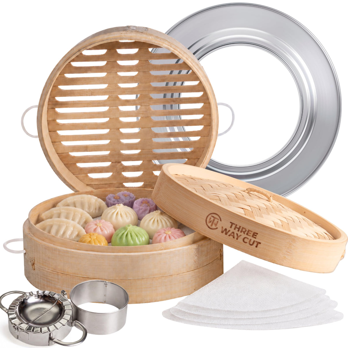 Bamboo Steamer Basket 10 Inch Extra Deep Easy Lift Handles Dumpling Steamer