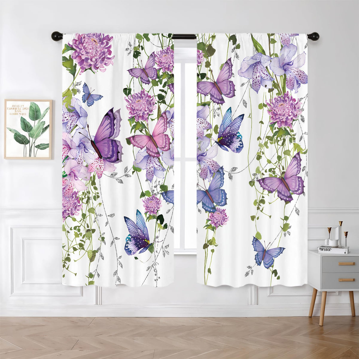 Yellow Sunflower Kitchen Curtains 42W X 63L Inch 2 Panels Rod Pocket Country Rustic Floral Flower Butterfly Farmhouse Over Sink Small Short Cafe Tier Window Treatment Bathroom Decor