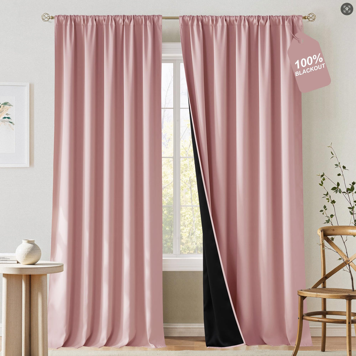 NICETOWN 100% Black Out Kitchen Curtains 36 Inch Length, W52xL36, 2 Panels