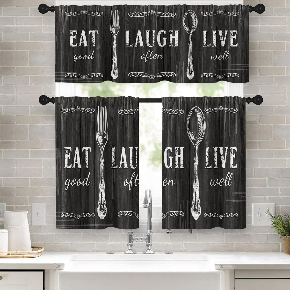 Kitchen Curtains Sets for Windows, 52x36 Inch, Farmhouse 3 Pack,
