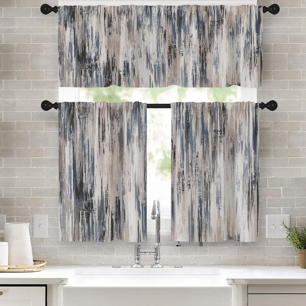 Kitchen Curtains Sets for Windows, 52x36 Inch, 3 Pack Abstract