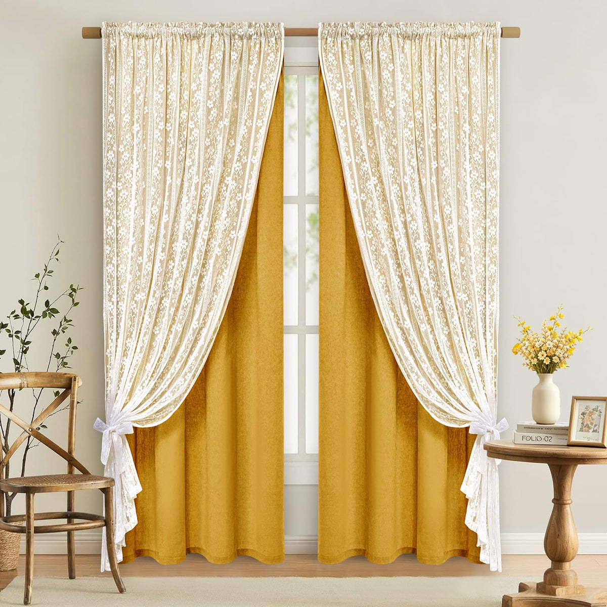 ASPMIZ Linen Kitchen Curtains 36 Inch Length, Double Layered Window Curtain 2 Panel Sets Rod Pocket Short Curtains for Kitchen, Farmhouse Window Treatment Tiers for Bathroom, Cafe, Beige