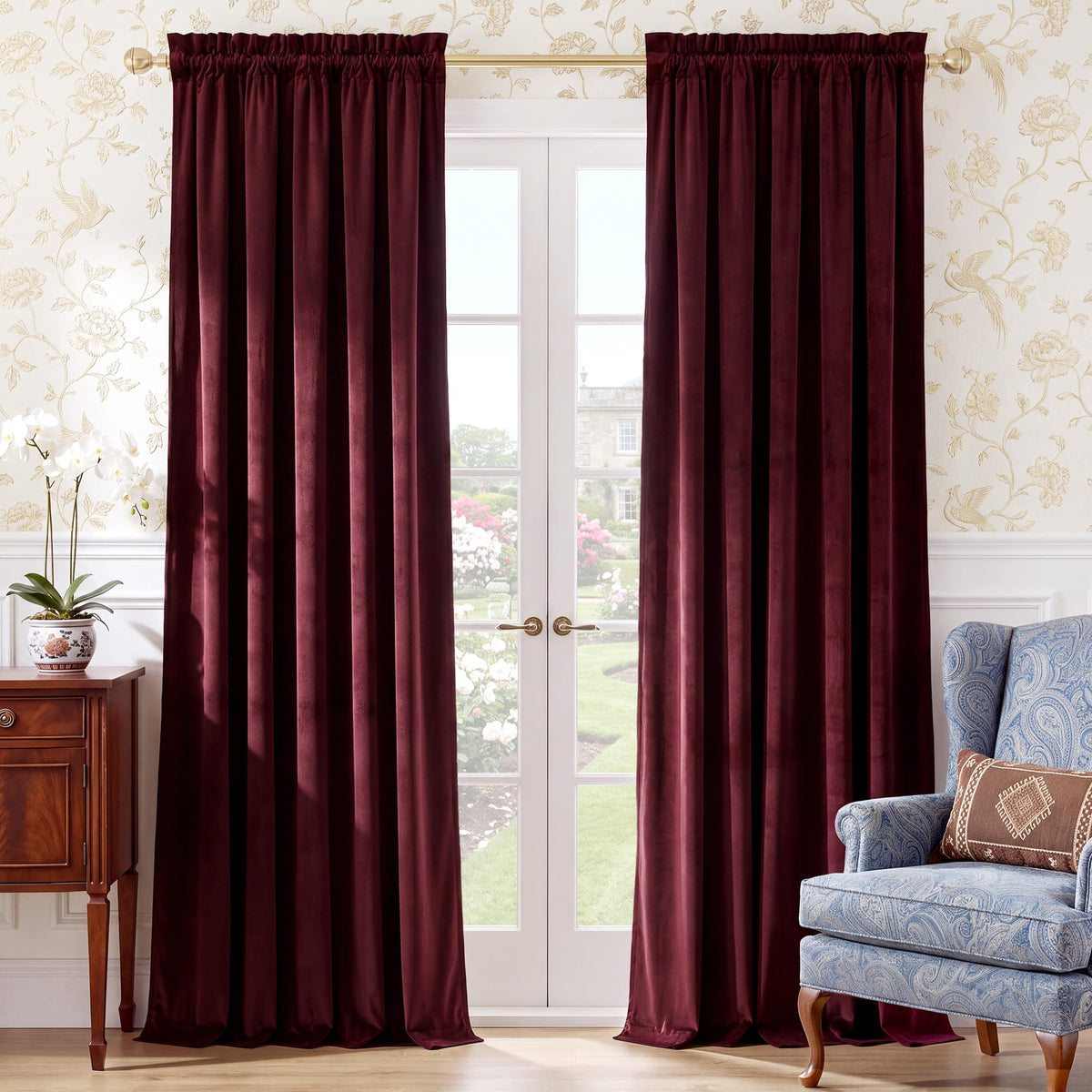 NICETOWN Black Out Velvet Curtains 63 inches Long for Kitchen