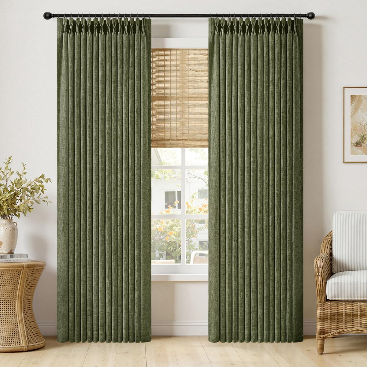 MIULEE Pinch Pleated Thick Linen Curtains 36 Inches Long 2 Panels Natural
