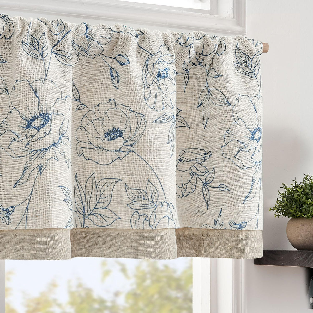 jinchan Amlie Floral Linen Valance Curtain Farmhouse 1 Panel 16 Inch Green