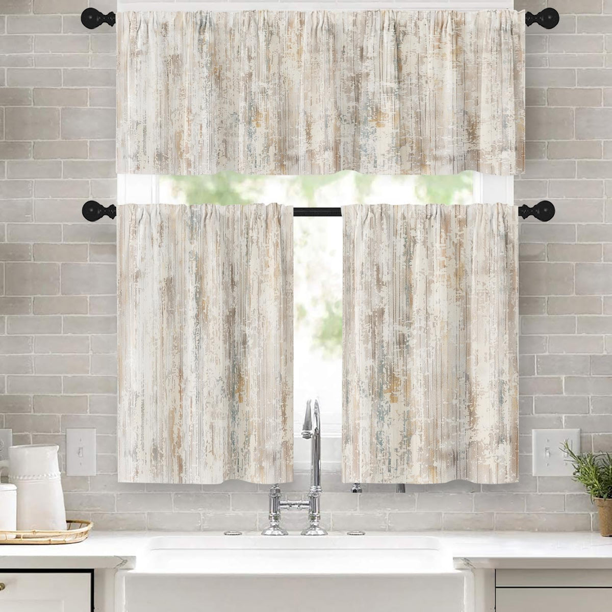 Kitchen Curtains Sets for Windows, 52x36 Inch, 3 Pack Abstract