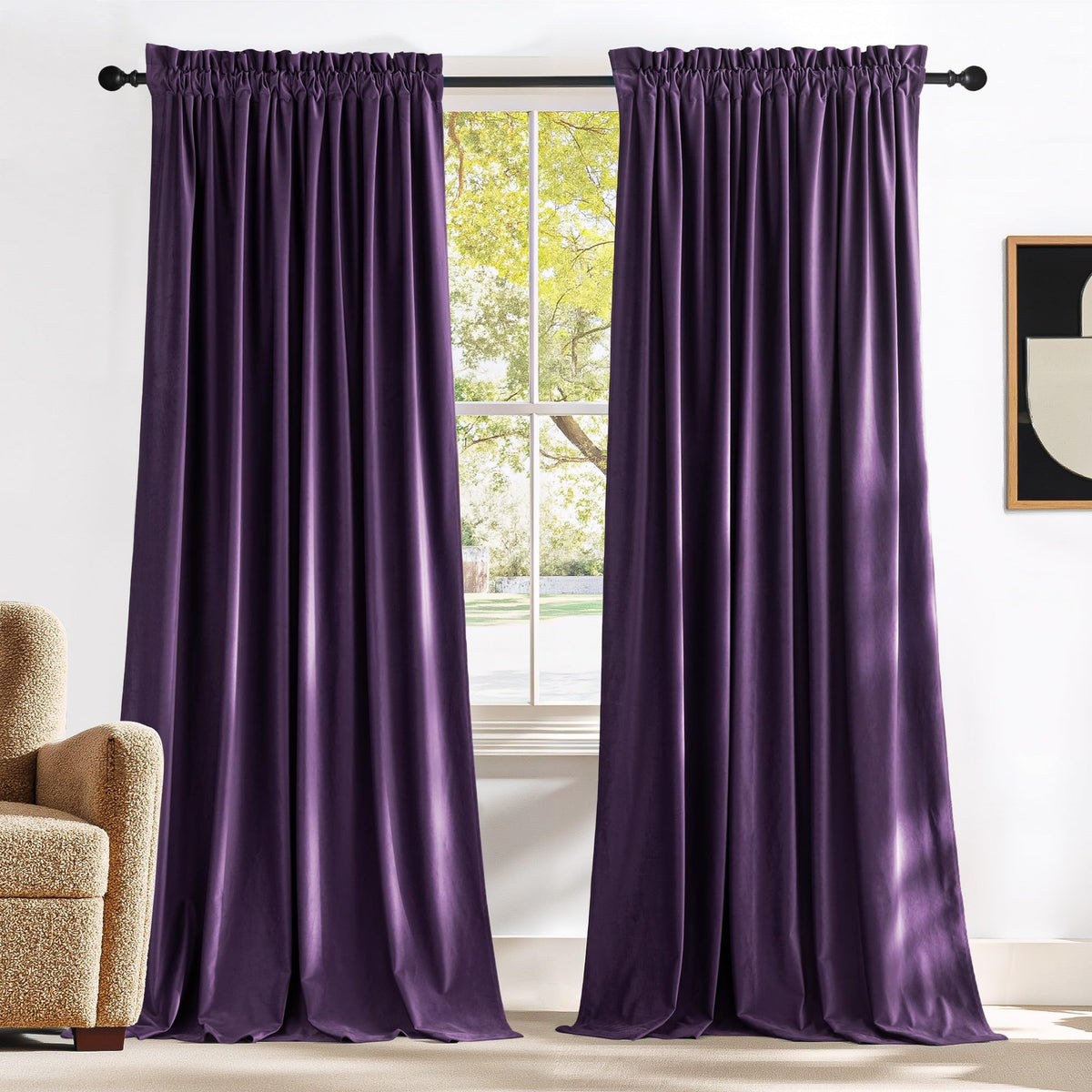 NICETOWN Black Out Velvet Curtains 63 inches Long for Kitchen