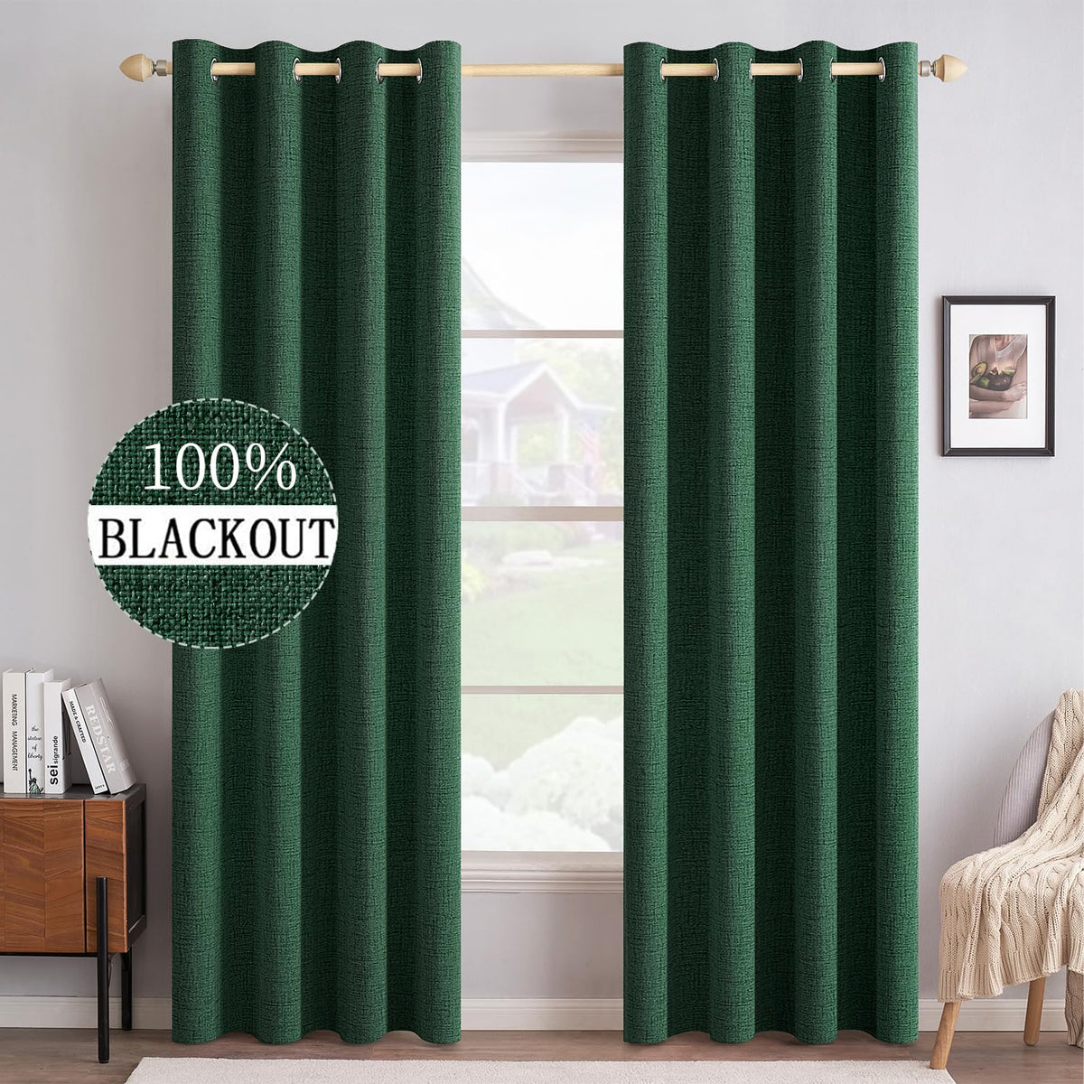 MIULEE 100% Blackout Linen Curtains for Bedroom 52x54 Inches Natural Beige