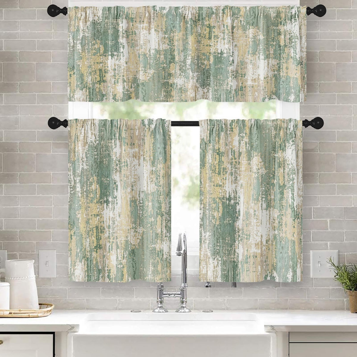 Kitchen Curtains Sets for Windows, 52x36 Inch, 3 Pack Abstract