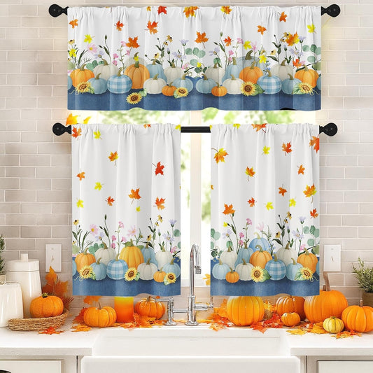 Arttown Fall Kitchen Curtains Sets for Windows, 52x36 Inch, Maple Pumpkins