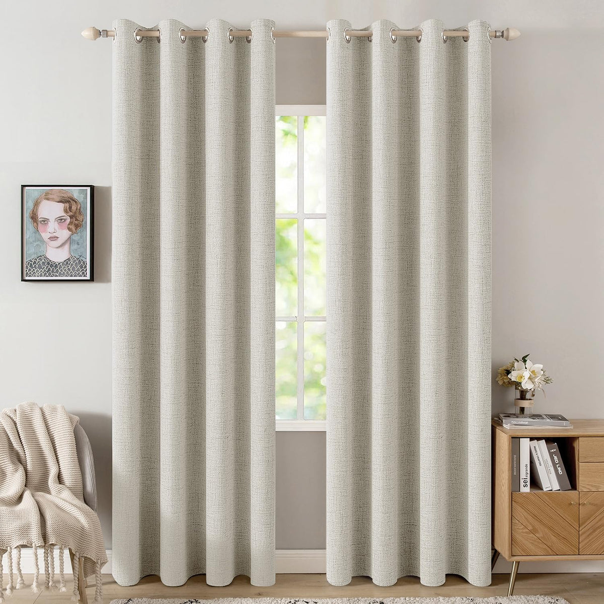 MIULEE 100% Blackout Linen Curtains for Bedroom 52x54 Inches Natural Beige