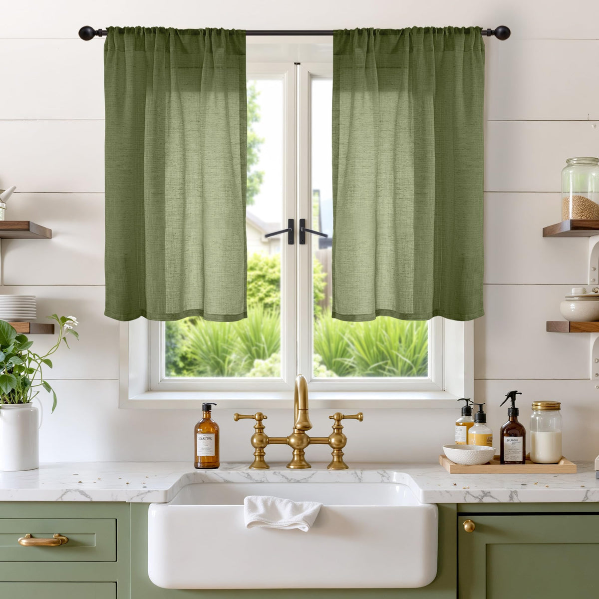 BGment Linen Kitchen Window Curtains Over Sink, 36 Inch Length Cafe Drapes
