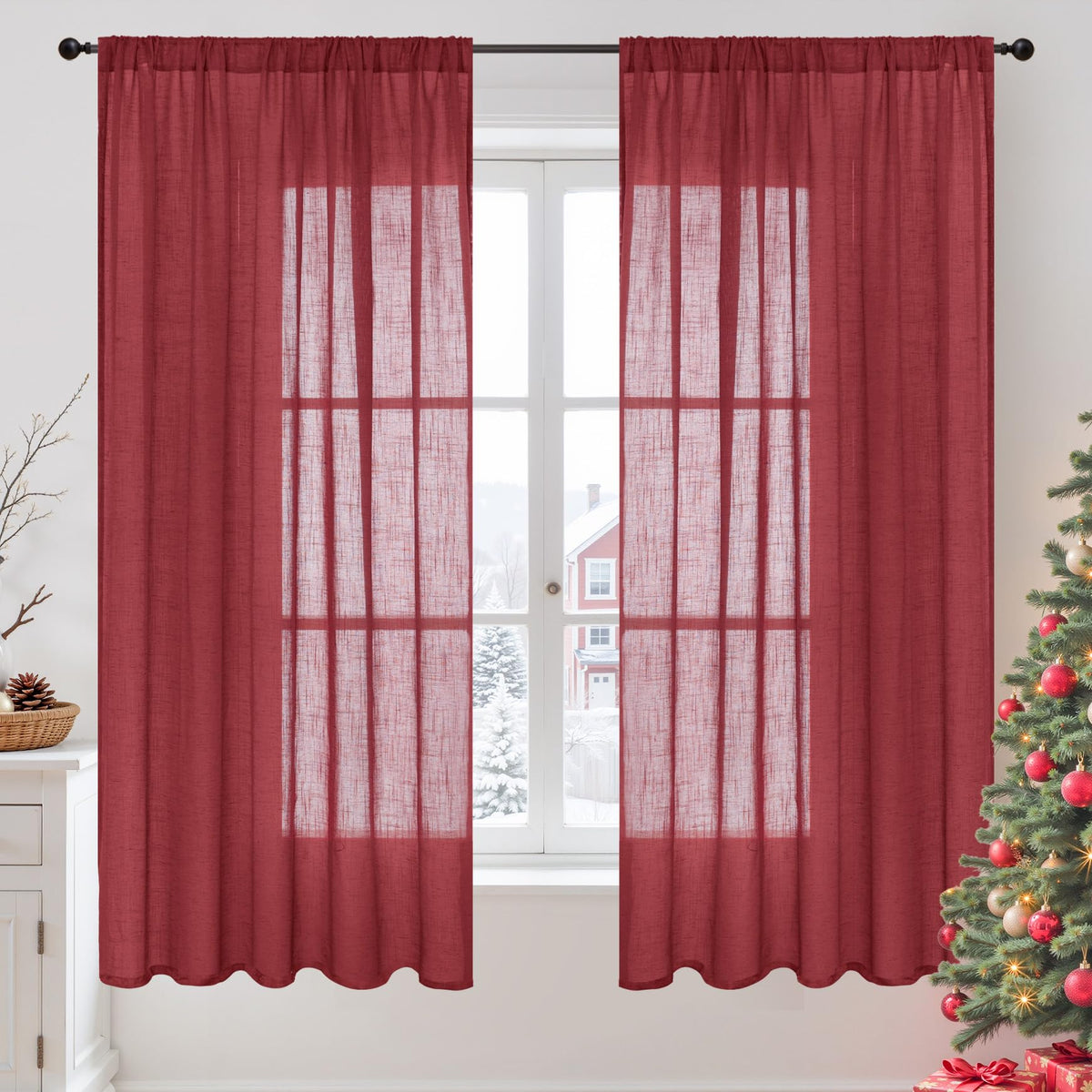 BGment Linen Kitchen Window Curtains Over Sink, 36 Inch Length Cafe Drapes
