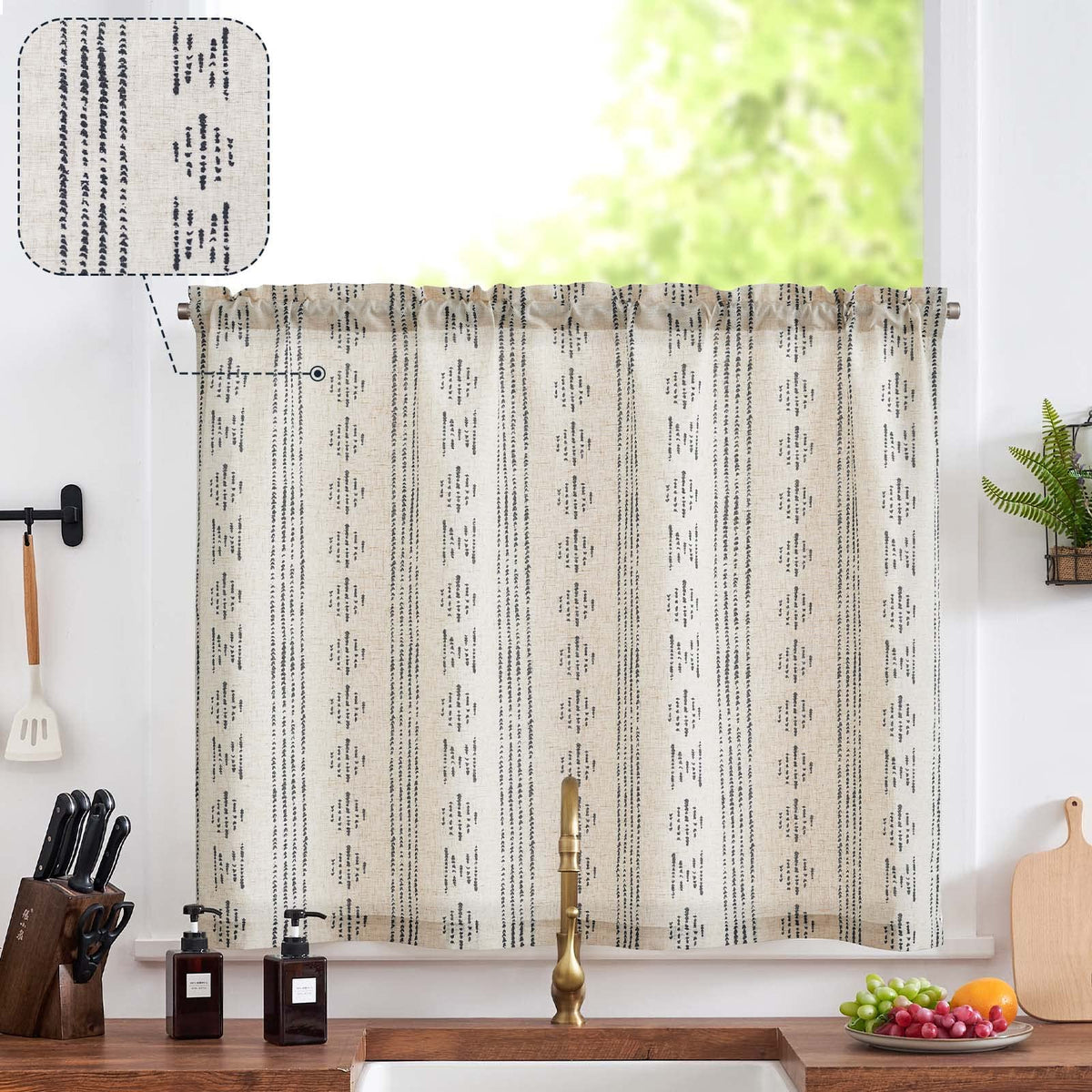 jinchan Linen Striped Tier Curtains for Kitchen Windows Farmhouse