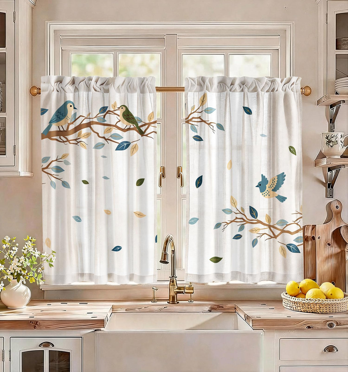Miss Adola 36 Inch Length Kitchen Tier Curtains, Floral Cat