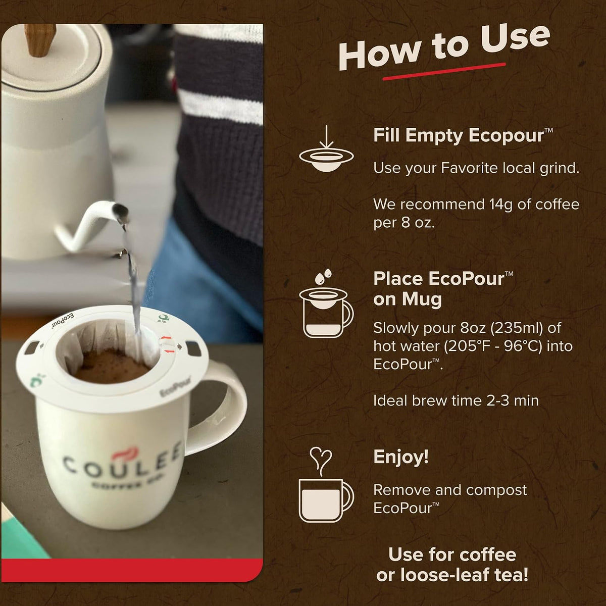 EcoPour All Paper Single-Serve Coffee Filters, Empty, 50 Pack