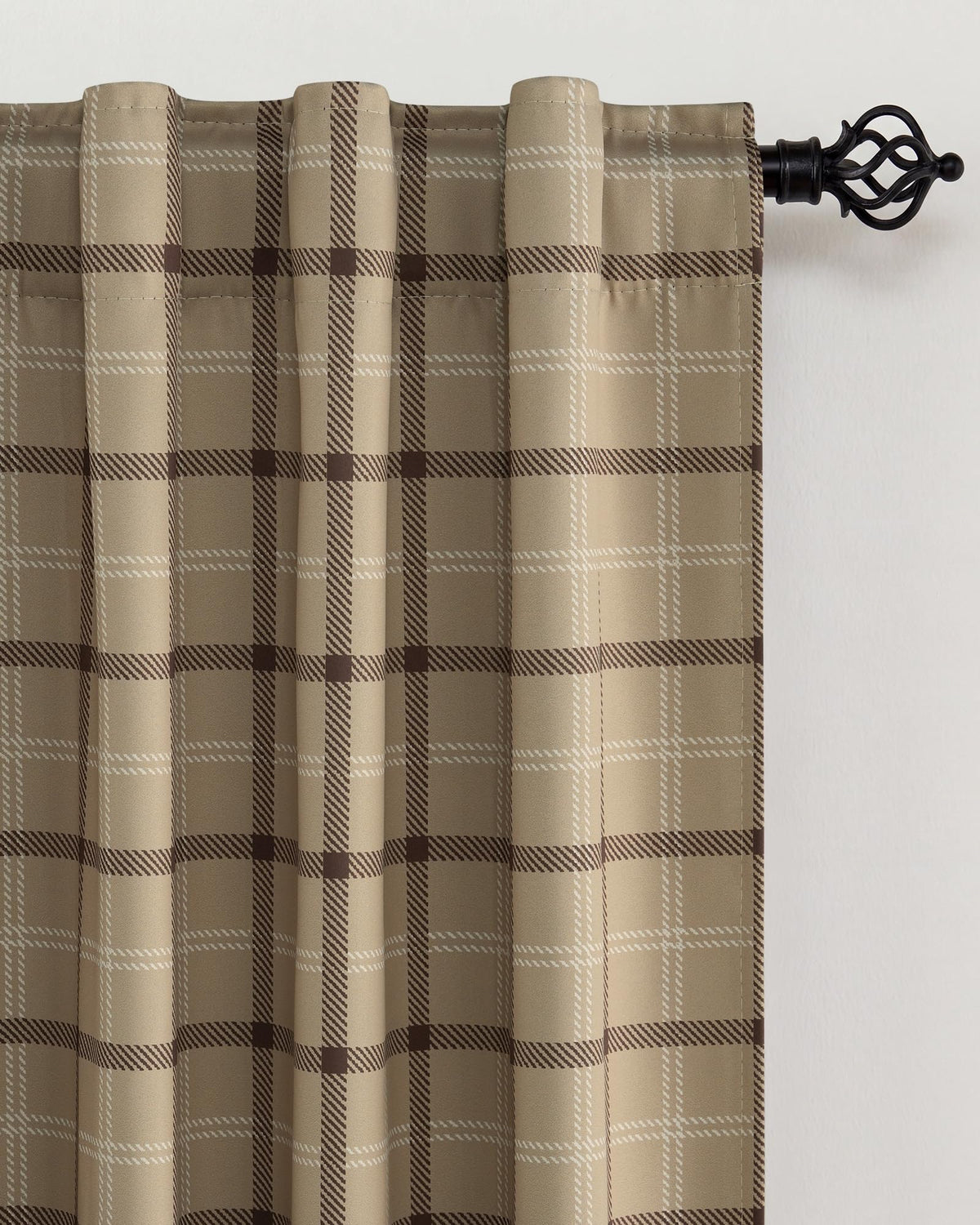 NICETOWN Olive Green Farmhouse Gingham Tiers Kitchen 100% Blackout Curtains