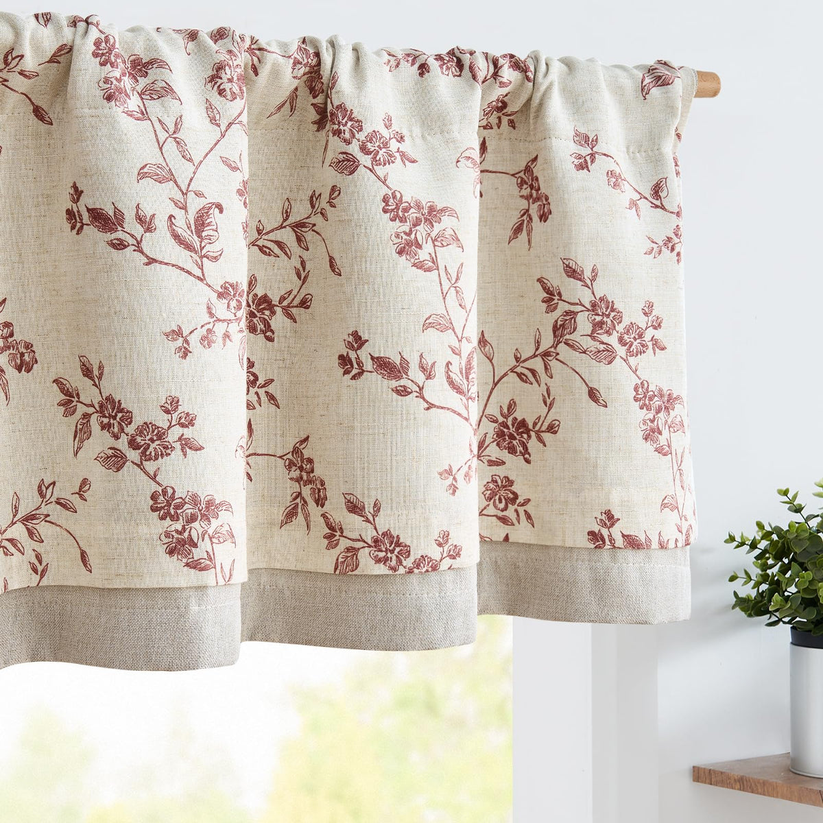 jinchan Amlie Floral Linen Valance Curtain Farmhouse 1 Panel 16 Inch Green