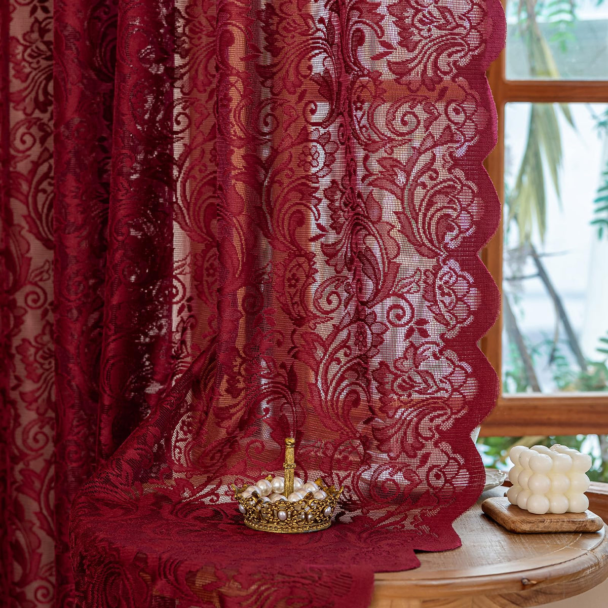 ALIGOGO Short White Lace Kitchen Curtains 36 Length 2 Panels W26 x L36 Inch