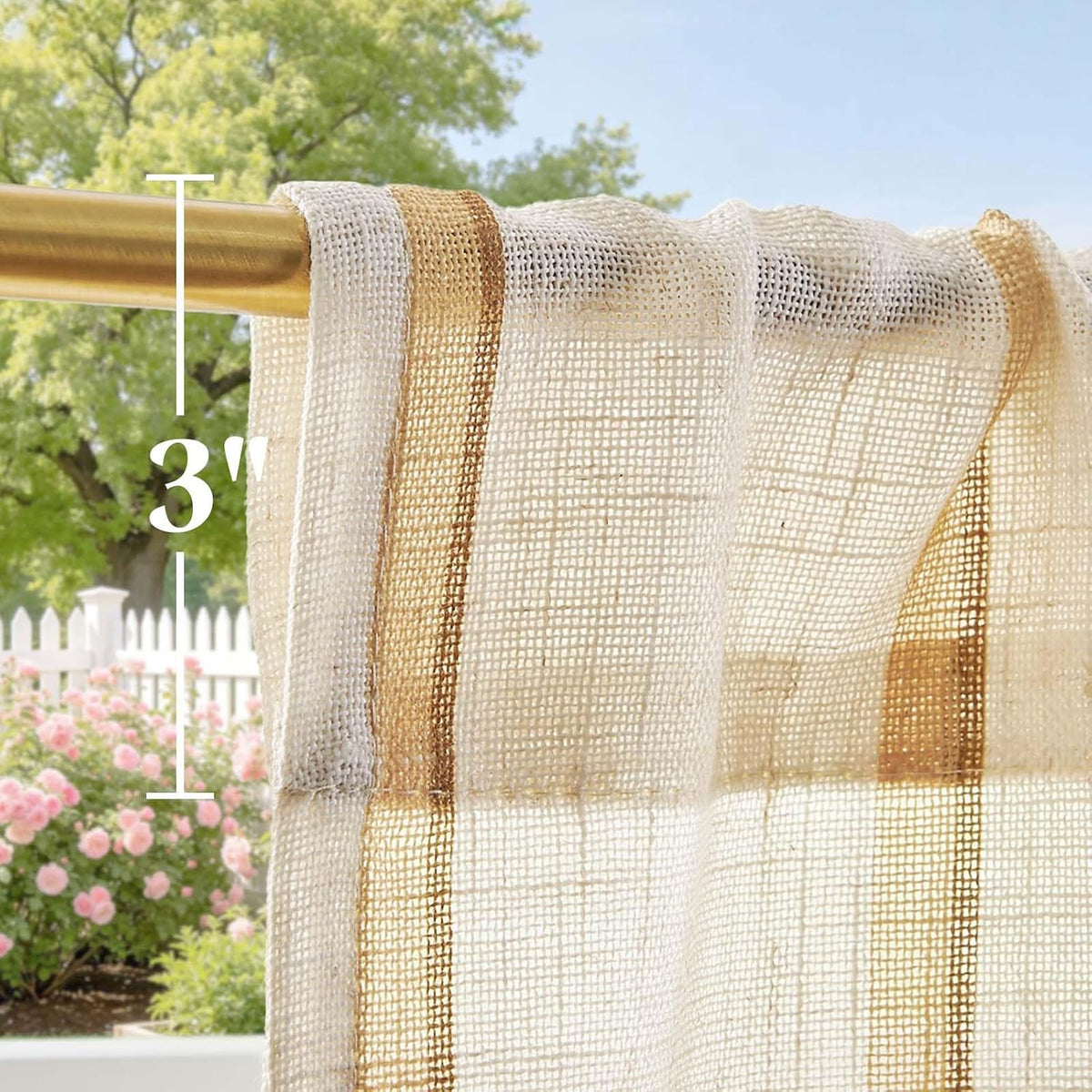 jinchan Linen Striped Tier Curtains for Kitchen Windows Farmhouse
