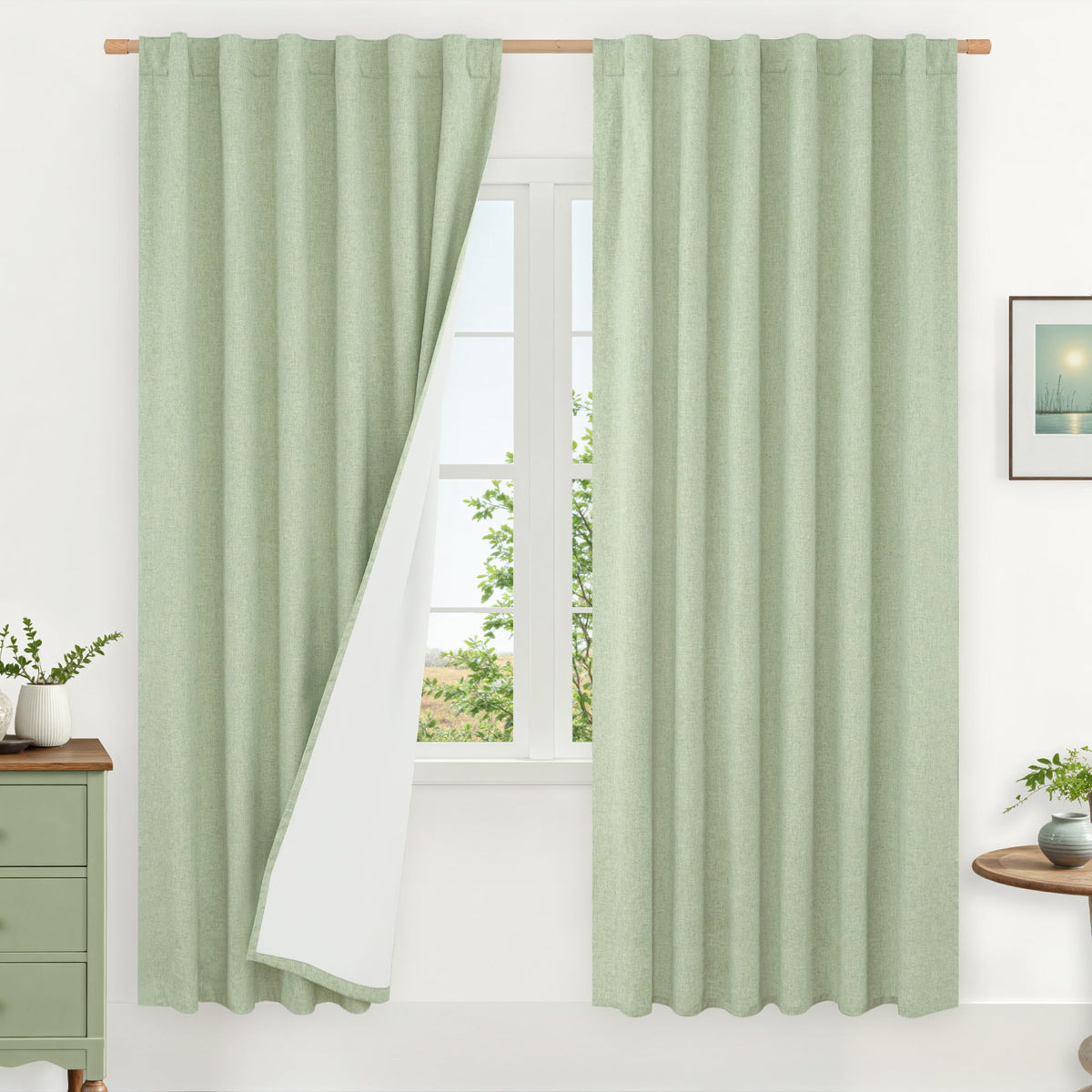 LAMIT Full Blackout Linen Kitchen Window Curtains 36 Inches Long, Ivory