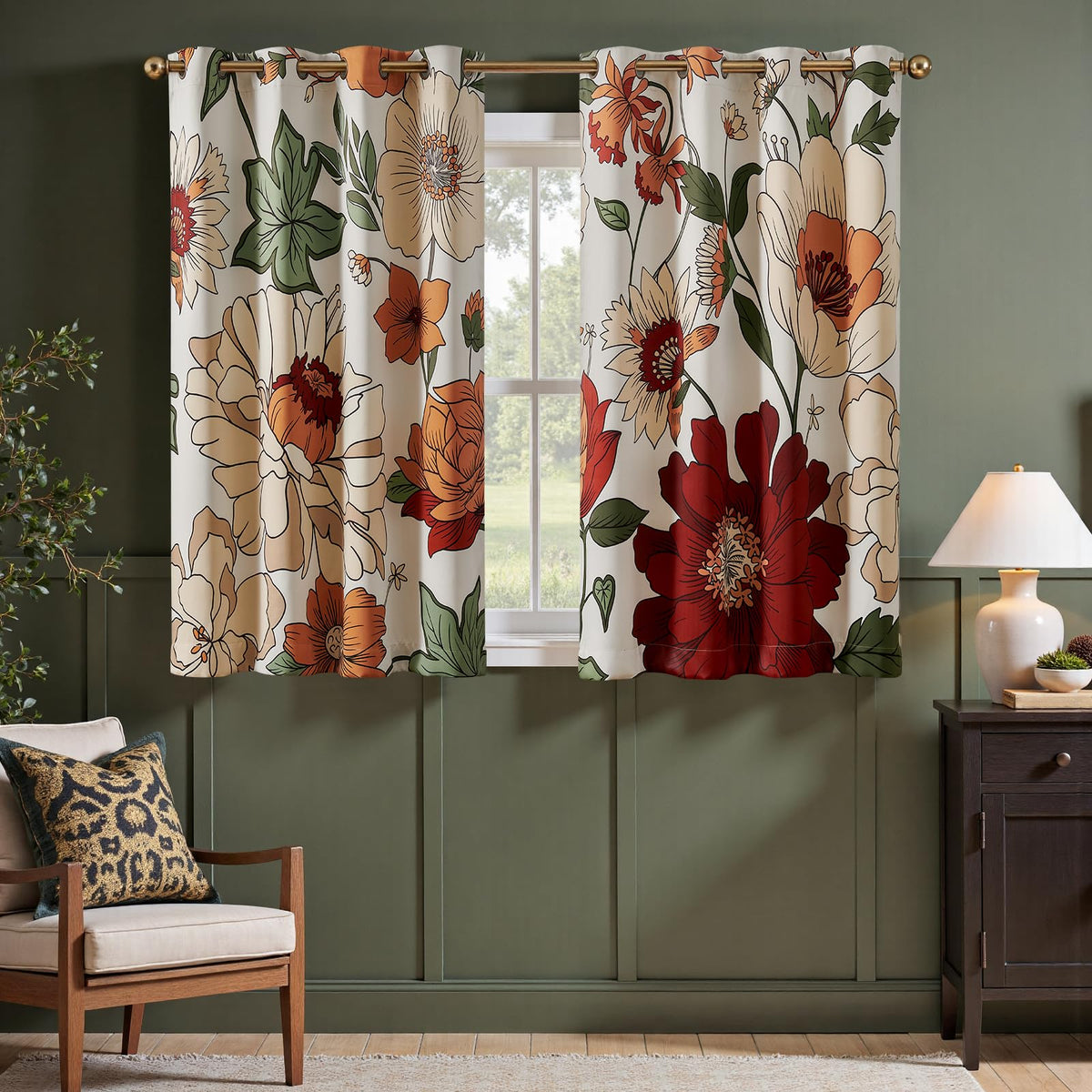 jinchan Black Boho Floral Blackout Curtains 84 Inch Grommet 2 Panels