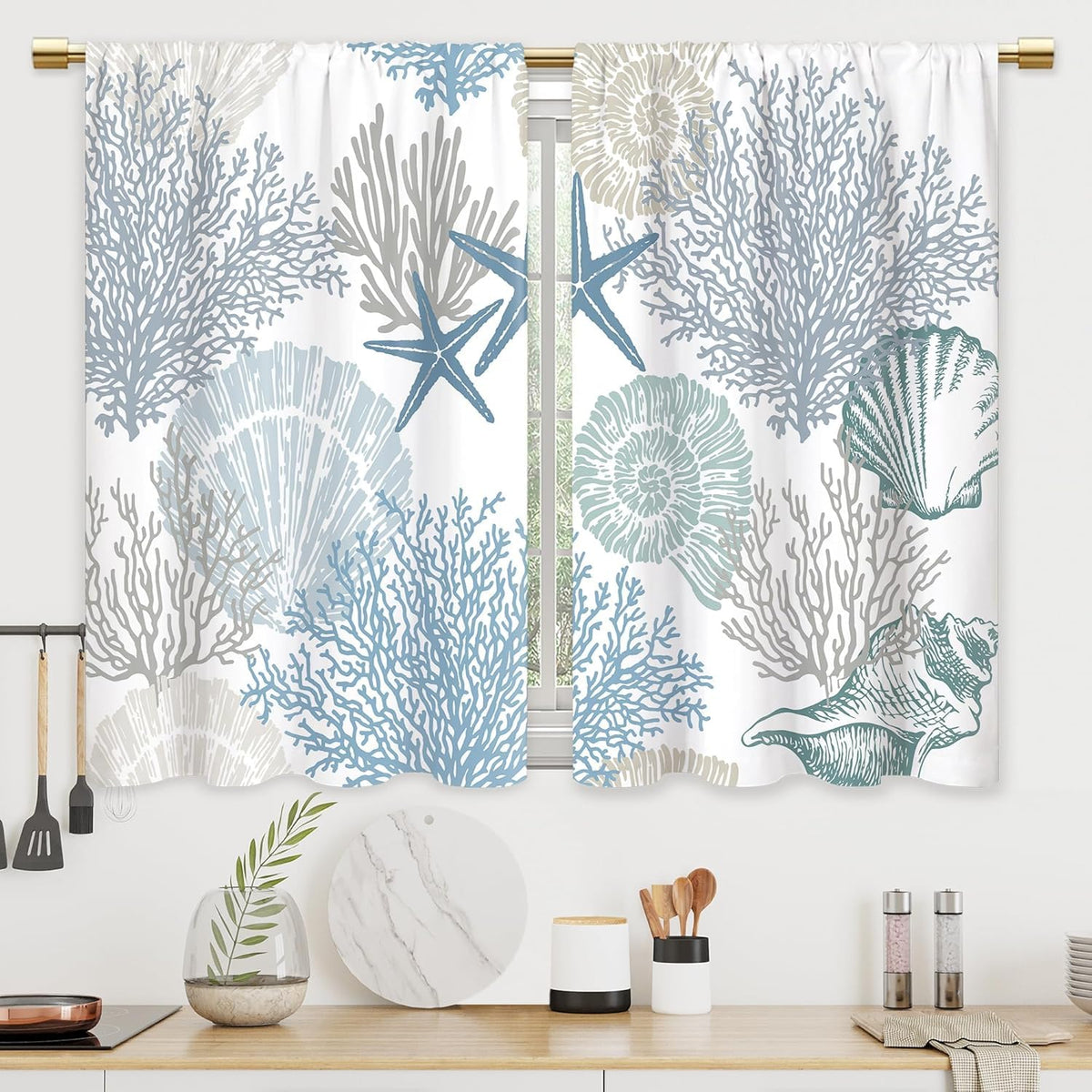 Colorful Leaves Kitchen Curtains Boho Botanical Bathroom Curtains Window Treatment Drapes Tier Flower Floral Cafe Small Bedroom Short French Door Curtains Rod Pocket 2 Panels 27.5x39 Inch