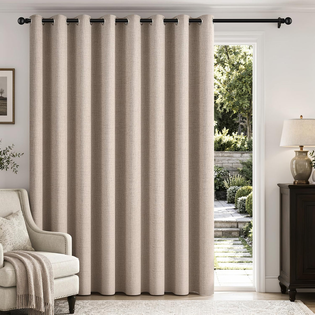 MIULEE 100% Blackout Linen Curtains for Bedroom 52x54 Inches Natural Beige