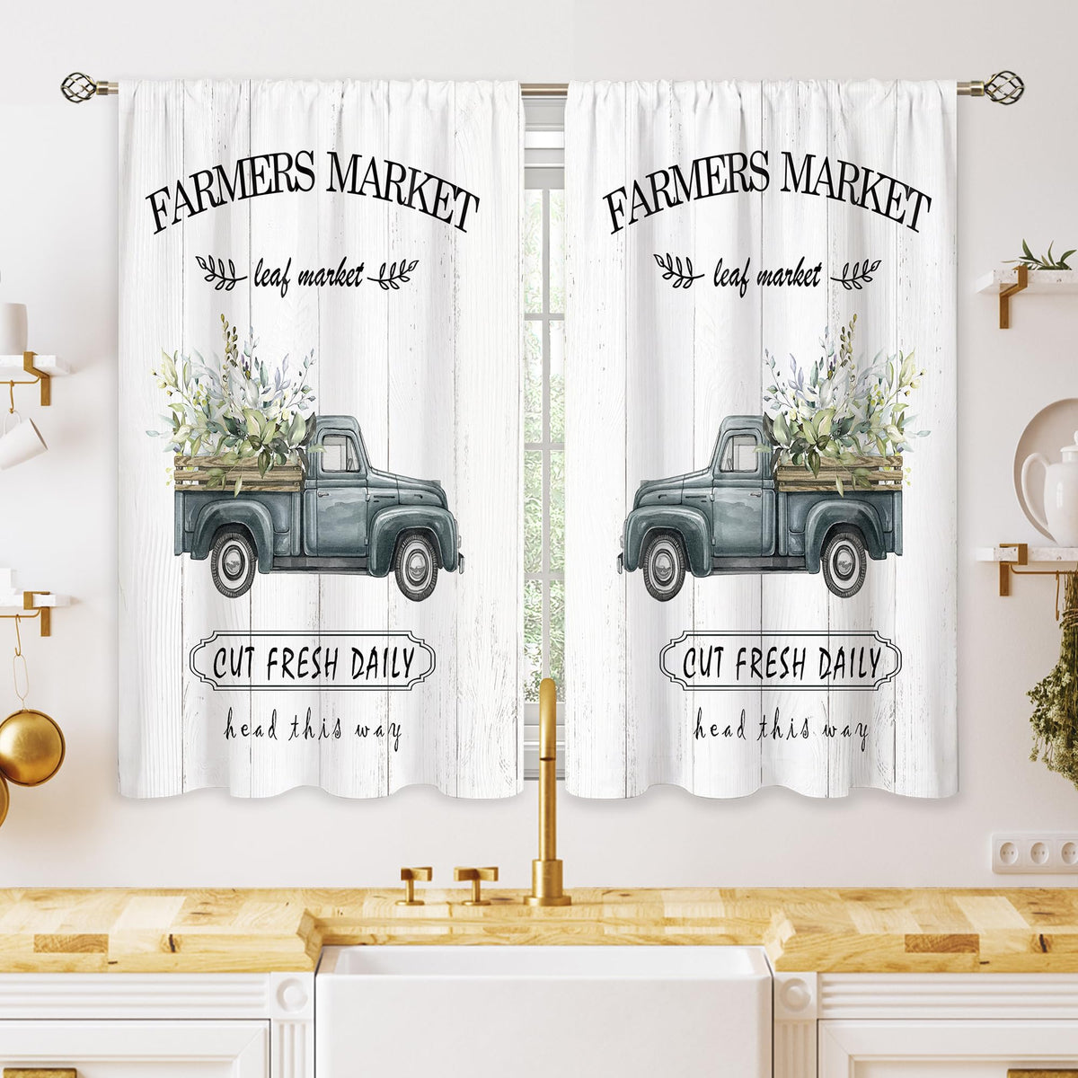 Green Boho Flower Small Kitchen Curtains Flower Plant Window Treatment Botanical Herb Chic Rod Pocket Cafe Short Window Curtains for Bathroom Dining Room Tier Treatment Drapes 27.5x39 inch