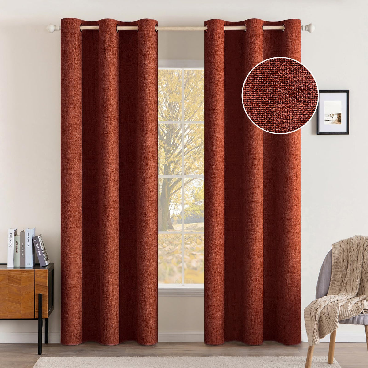 MIULEE 100% Blackout Linen Curtains for Bedroom 52x54 Inches Natural Beige