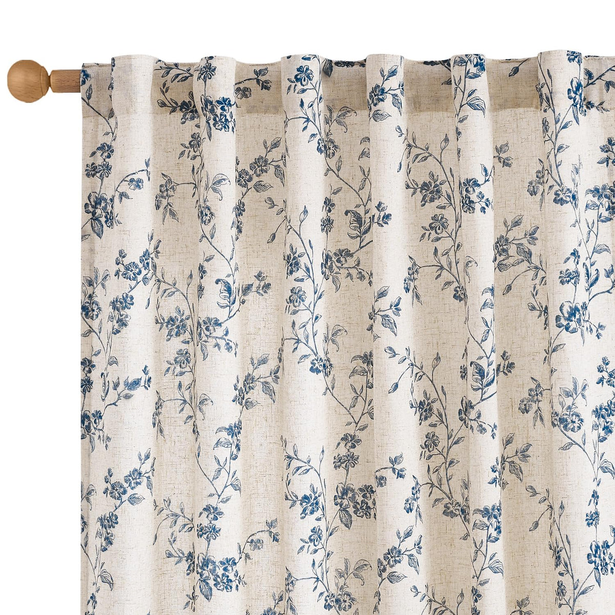 Lazzzy Green Vintage Floral Linen Curtains Farmhouse 26W X 36L 2 Panels