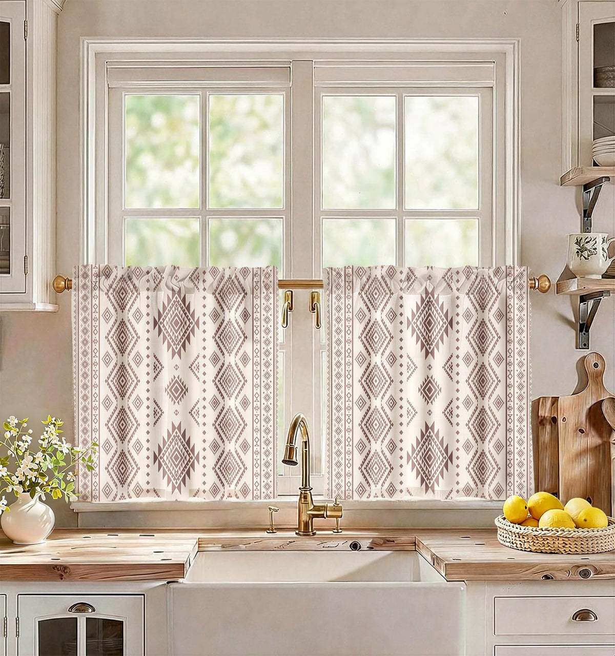 Miss Adola Boho Kitchen Tier Curtains, 36 Inch Length, Vintage Patchwork