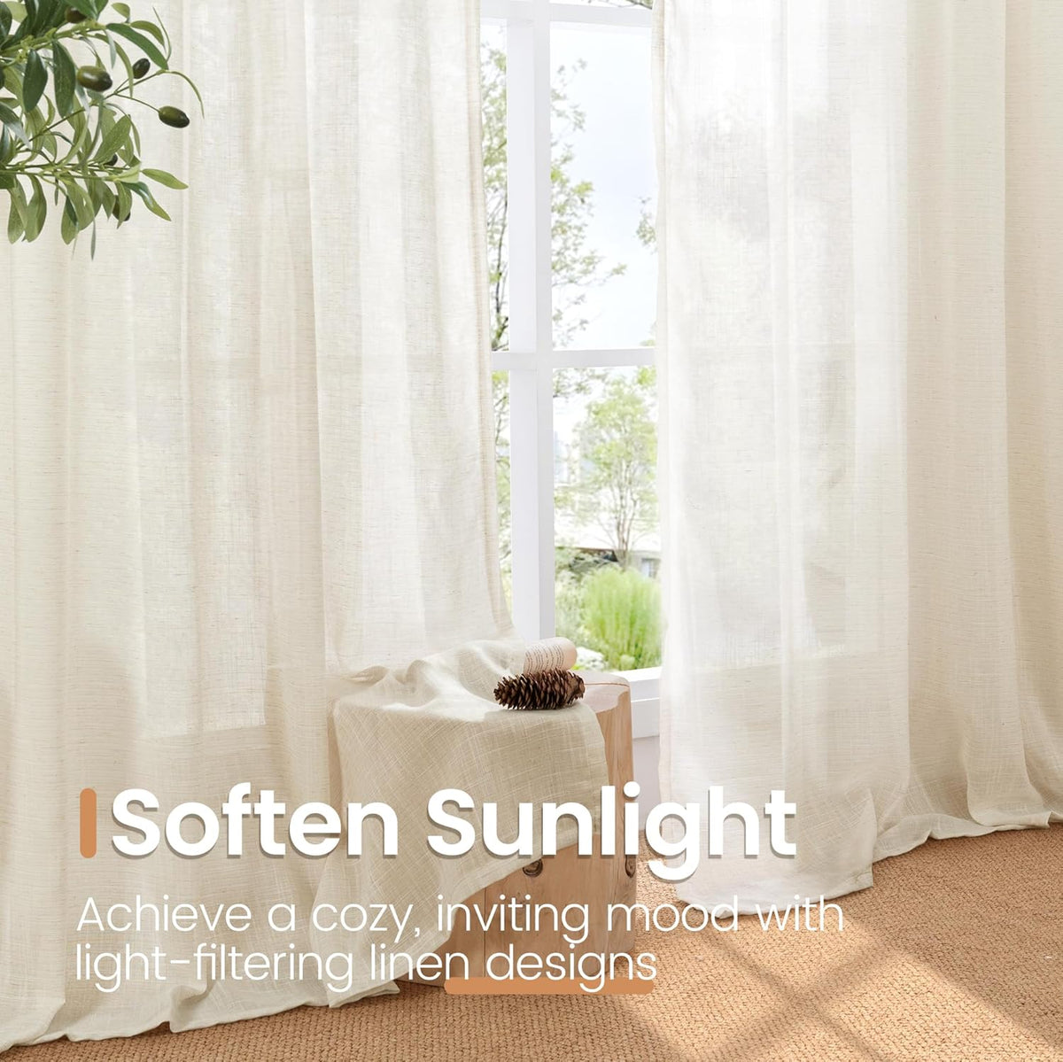 BGment Linen Kitchen Window Curtains Over Sink, 36 Inch Length Cafe Drapes