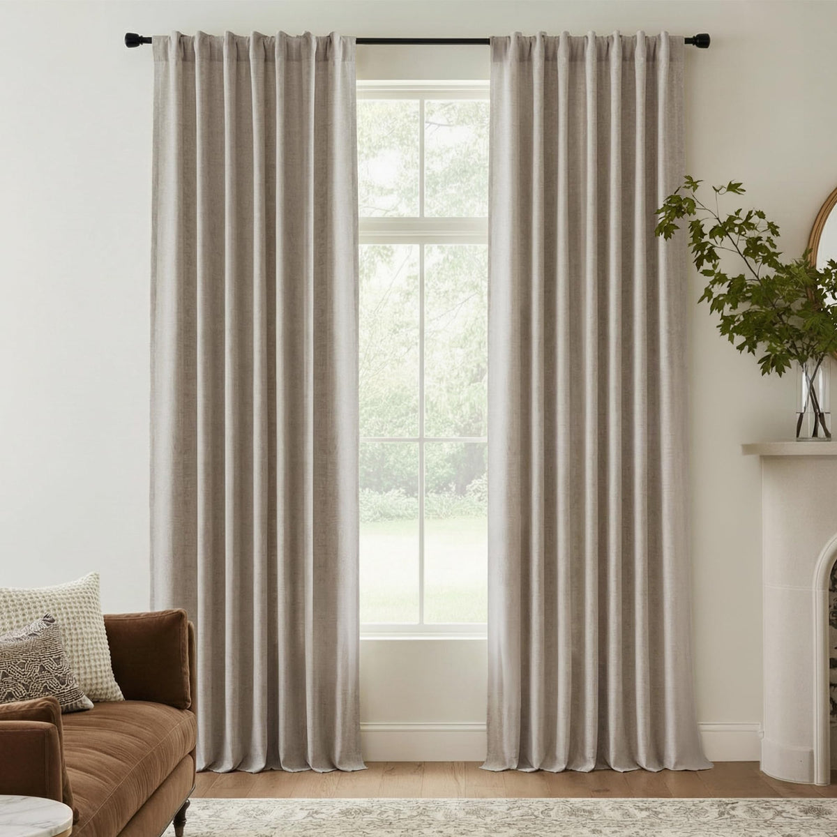 RYB HOME 45 Inch Long Natural Beige 100% Blackout Short Curtains