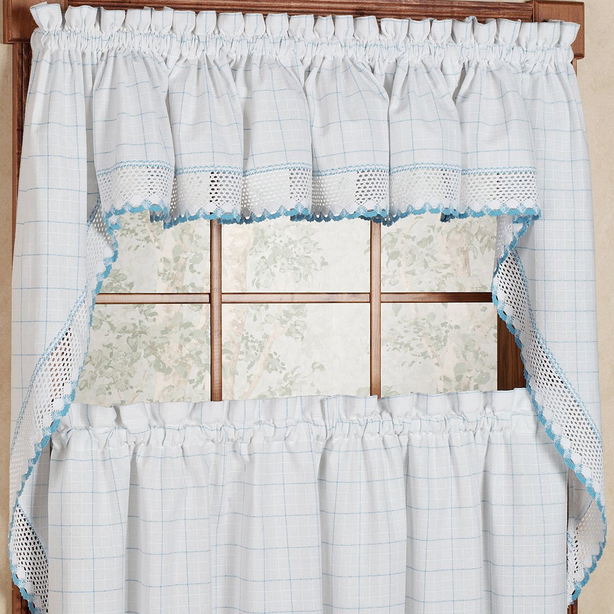 Sweet Home Collection Old World Style Floral Heavy Lace Kitchen Curtain Swag pair Hopewell Cream