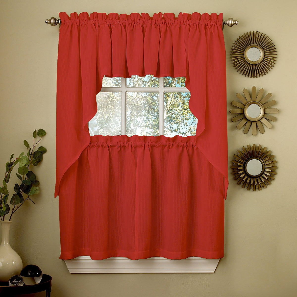 Sweet Home Collection Old World Style Floral Heavy Lace Kitchen Curtain Swag pair Hopewell Cream