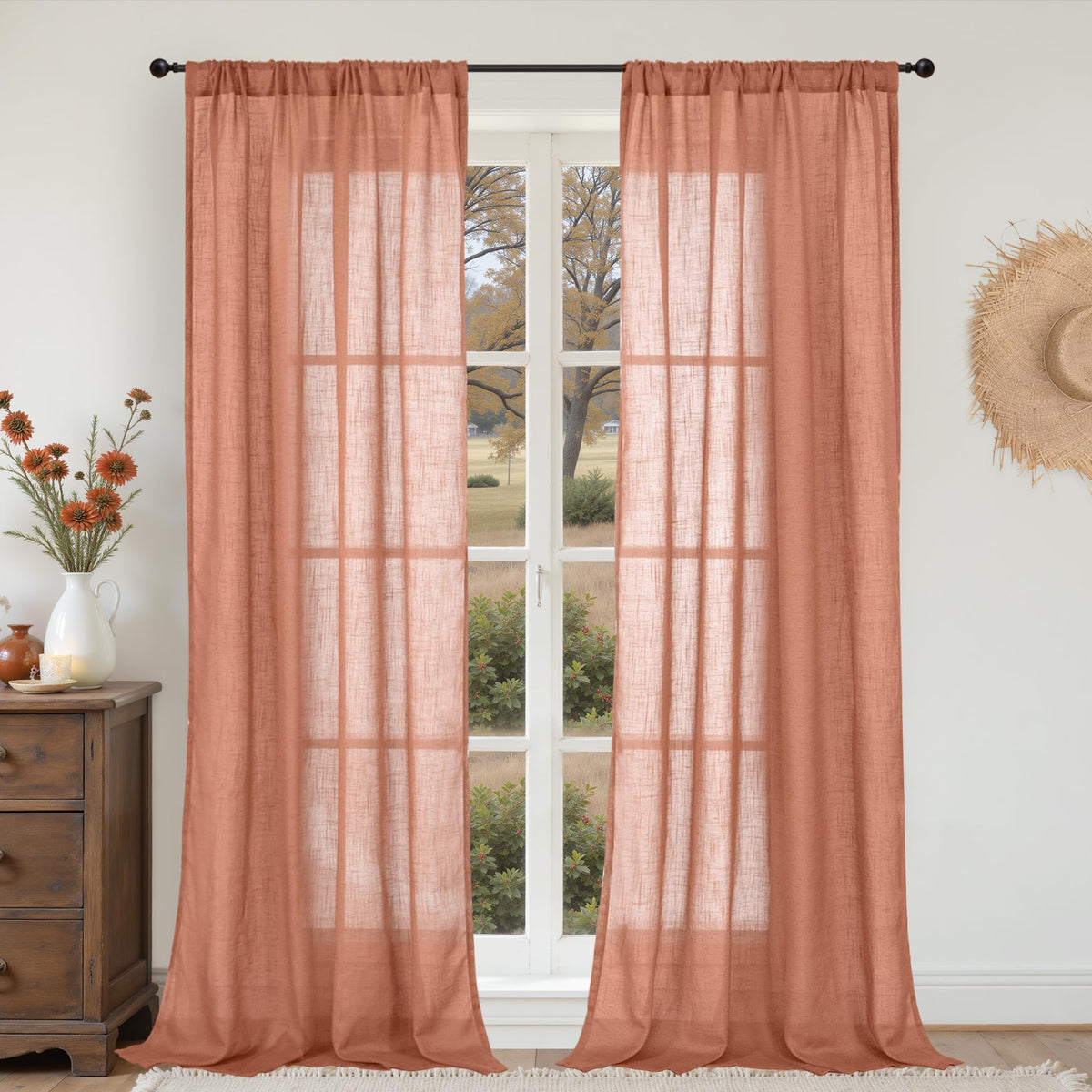 BGment Linen Kitchen Window Curtains Over Sink, 36 Inch Length Cafe Drapes